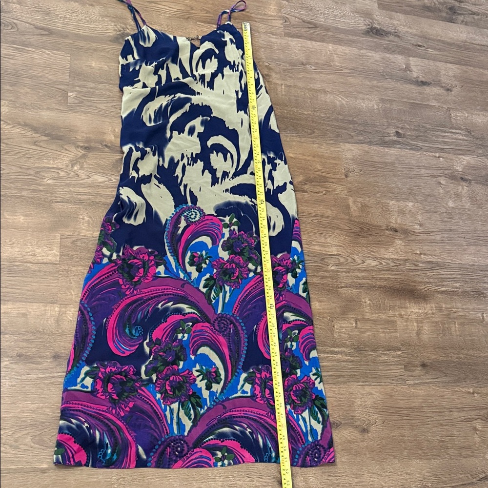 Single Navy Maxi Dress with Fuchsia & Purple Paisley Accents and back tie Size S